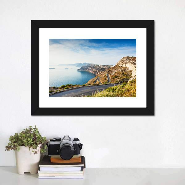 Mountain Road To Santorini Island Canvas Wall Art-3 Horizontal-Gallery Wrap-25" x 16"-Tiaracle