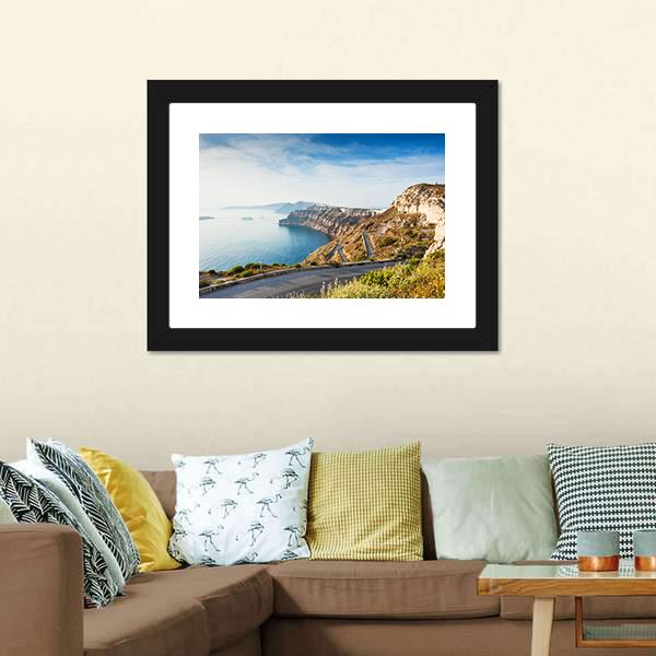 Mountain Road To Santorini Island Canvas Wall Art-3 Horizontal-Gallery Wrap-25" x 16"-Tiaracle