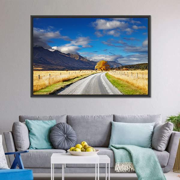 Mountain Road Under Clouds Canvas Wall Art-3 Horizontal-Gallery Wrap-25" x 16"-Tiaracle