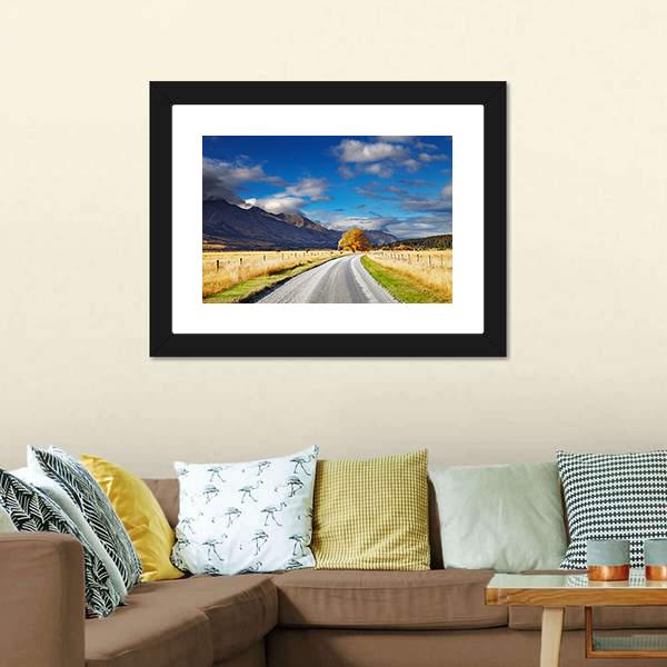 Mountain Road Under Clouds Canvas Wall Art-3 Horizontal-Gallery Wrap-25" x 16"-Tiaracle