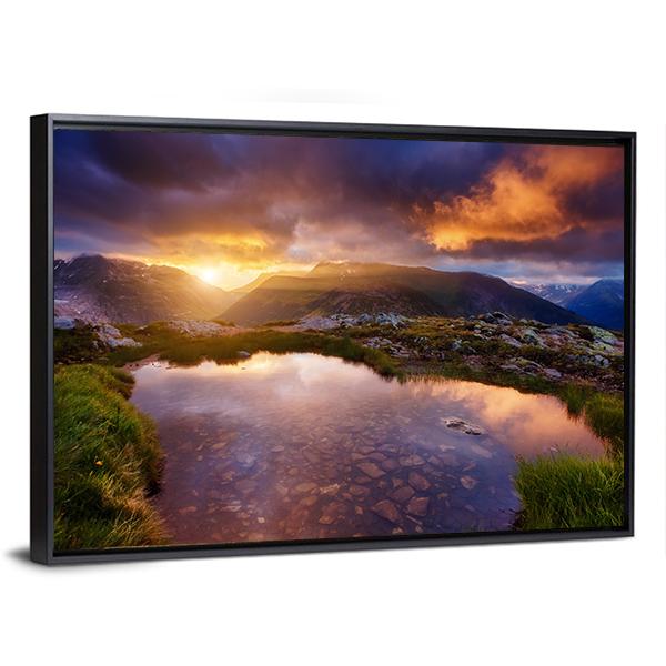 Mountain Slopes In Sunbeams Canvas Wall Art-3 Horizontal-Gallery Wrap-25" x 16"-Tiaracle