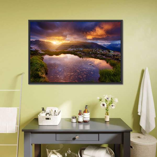 Mountain Slopes In Sunbeams Canvas Wall Art-3 Horizontal-Gallery Wrap-25" x 16"-Tiaracle