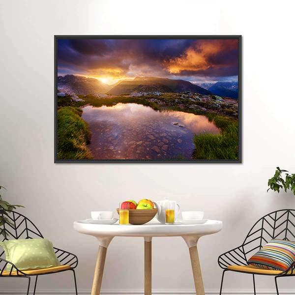 Mountain Slopes In Sunbeams Canvas Wall Art-3 Horizontal-Gallery Wrap-25" x 16"-Tiaracle