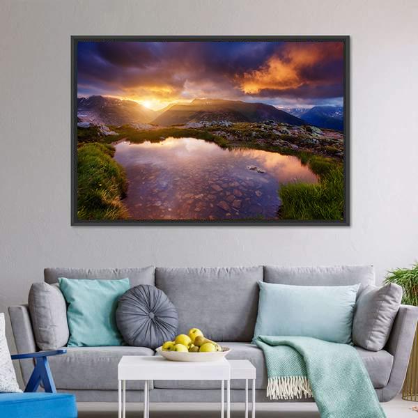 Mountain Slopes In Sunbeams Canvas Wall Art-3 Horizontal-Gallery Wrap-25" x 16"-Tiaracle