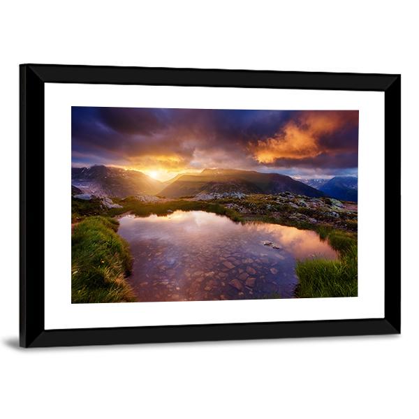 Mountain Slopes In Sunbeams Canvas Wall Art-3 Horizontal-Gallery Wrap-25" x 16"-Tiaracle