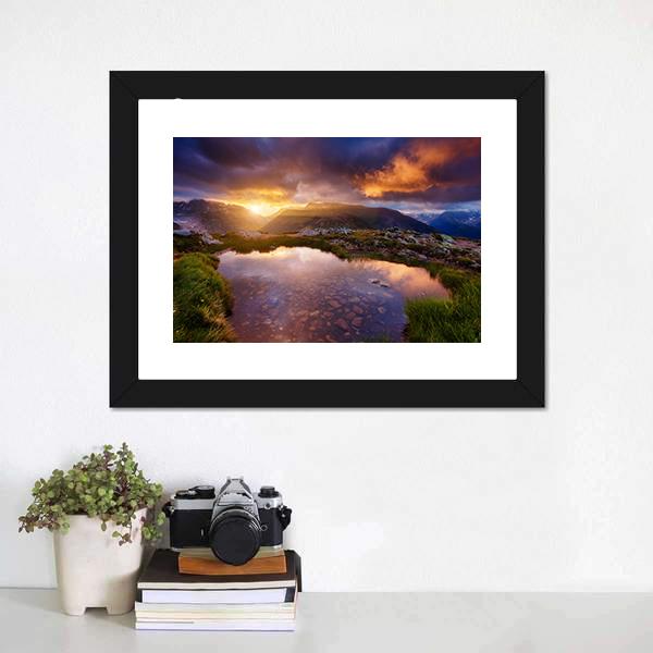 Mountain Slopes In Sunbeams Canvas Wall Art-3 Horizontal-Gallery Wrap-25" x 16"-Tiaracle