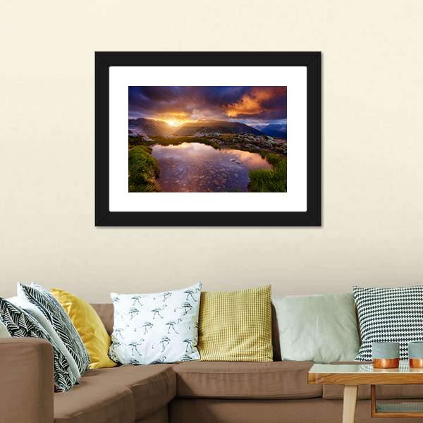 Mountain Slopes In Sunbeams Canvas Wall Art-3 Horizontal-Gallery Wrap-25" x 16"-Tiaracle