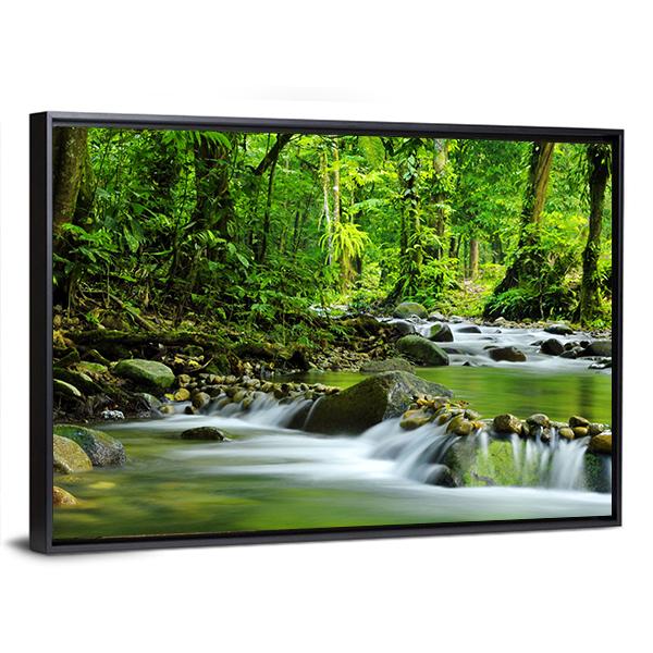 Mountain Stream In Tropical Forest Canvas Wall Art-3 Horizontal-Gallery Wrap-25&quot; x 16&quot;-Tiaracle