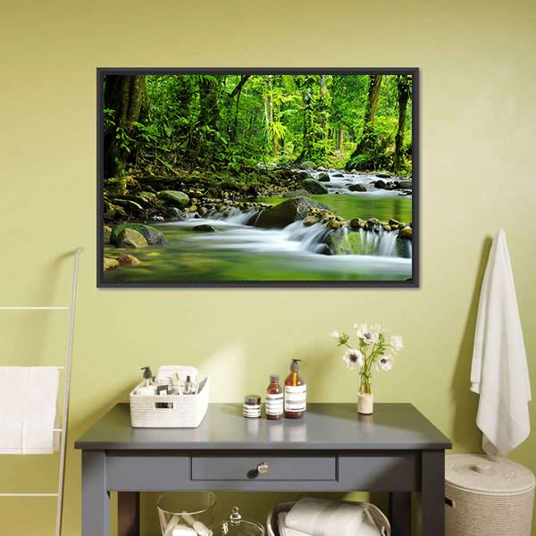 Mountain Stream In Tropical Forest Canvas Wall Art-3 Horizontal-Gallery Wrap-25&quot; x 16&quot;-Tiaracle