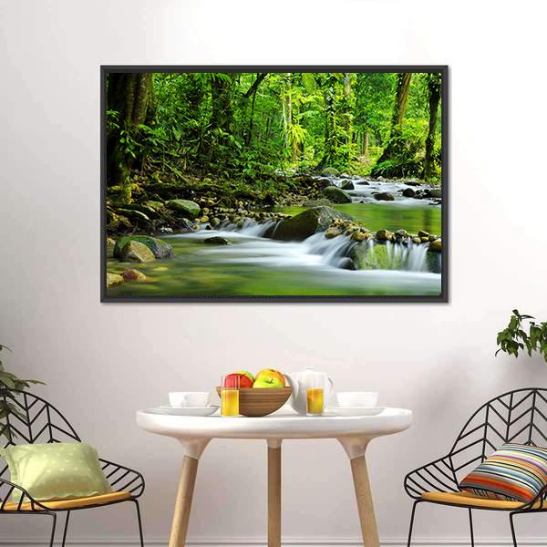 Mountain Stream In Tropical Forest Canvas Wall Art-3 Horizontal-Gallery Wrap-25&quot; x 16&quot;-Tiaracle