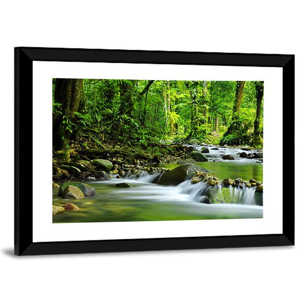 Mountain Stream In Tropical Forest Canvas Wall Art-3 Horizontal-Gallery Wrap-25&quot; x 16&quot;-Tiaracle