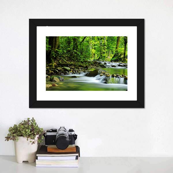 Mountain Stream In Tropical Forest Canvas Wall Art-3 Horizontal-Gallery Wrap-25&quot; x 16&quot;-Tiaracle