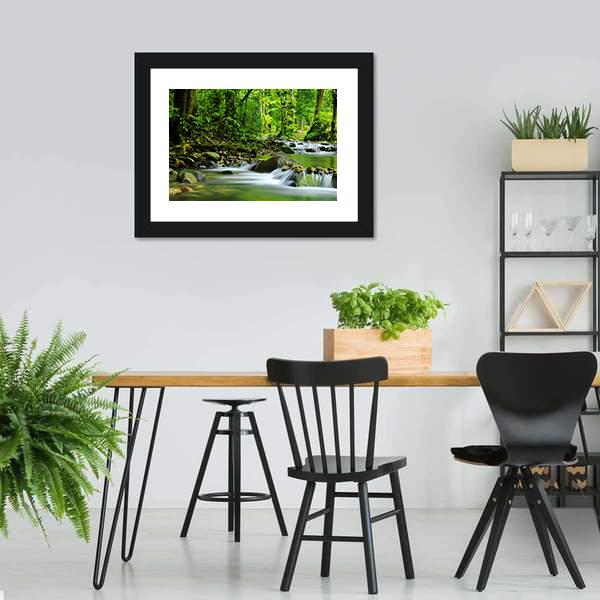 Mountain Stream In Tropical Forest Canvas Wall Art-3 Horizontal-Gallery Wrap-25&quot; x 16&quot;-Tiaracle