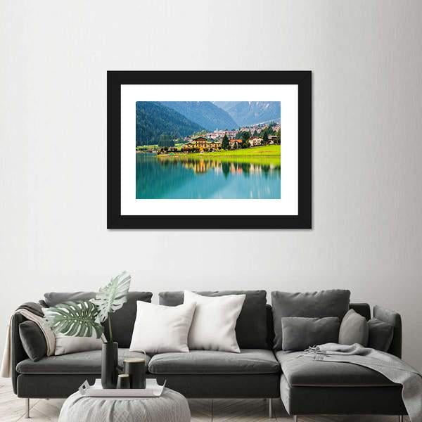 Mountain Village With Lake Auronzo Canvas Wall Art-3 Horizontal-Gallery Wrap-25" x 16"-Tiaracle