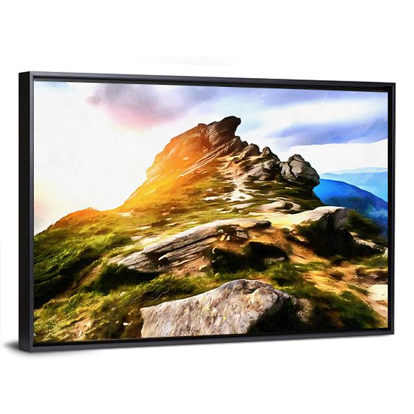 Mountain Watercolor Painting Canvas Wall Art-1 Piece-Floating Frame-24" x 16"-Tiaracle
