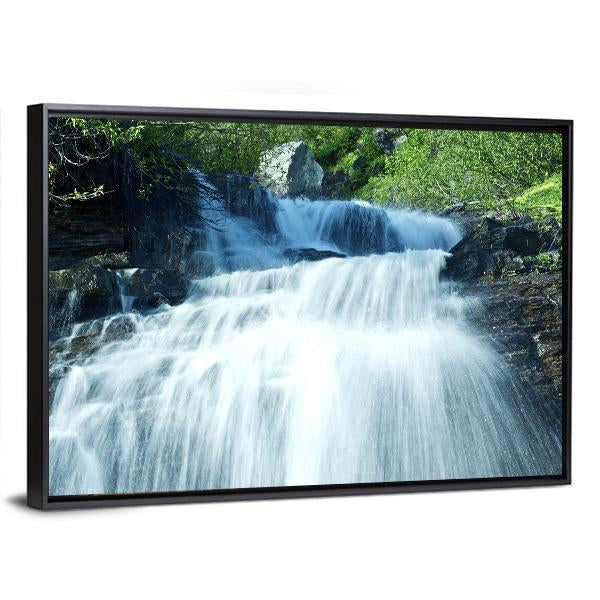 Mountain Waterfall Glacier Canvas Wall Art-1 Piece-Floating Frame-24" x 16"-Tiaracle