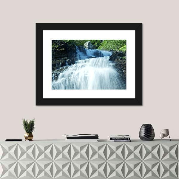 Mountain Waterfall Glacier Canvas Wall Art-1 Piece-Framed Print-20" x 16"-Tiaracle