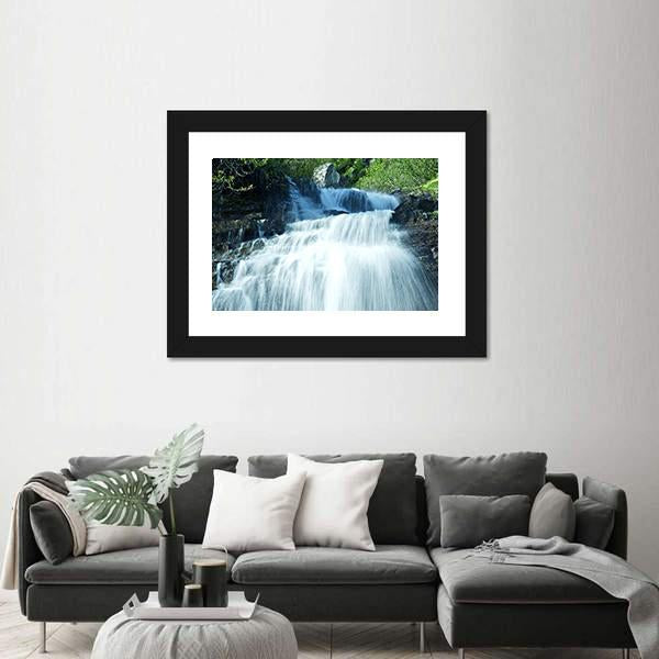 Mountain Waterfall Glacier Canvas Wall Art-3 Horizontal-Gallery Wrap-25" x 16"-Tiaracle