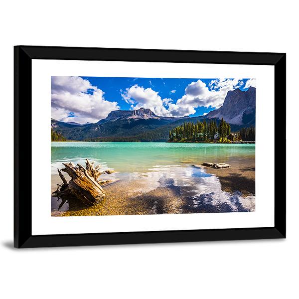 Mountain With Emerald Lake Canvas Wall Art-1 Piece-Framed Print-42" x 14"-Tiaracle