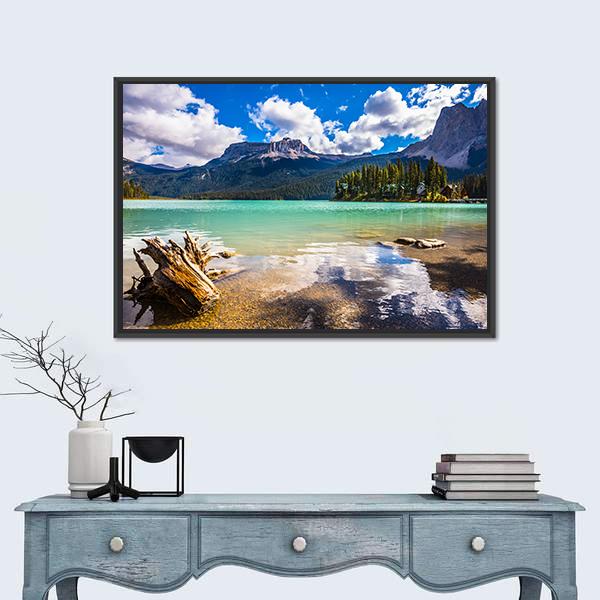 Mountain With Emerald Lake Canvas Wall Art-5 Horizontal-Gallery Wrap-22" x 12"-Tiaracle