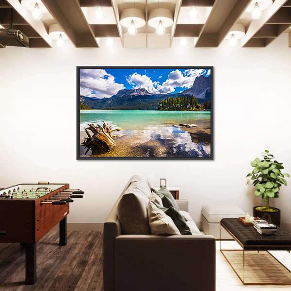 Mountain With Emerald Lake Canvas Wall Art-5 Horizontal-Gallery Wrap-22" x 12"-Tiaracle