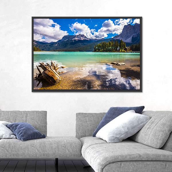 Mountain With Emerald Lake Canvas Wall Art-5 Horizontal-Gallery Wrap-22" x 12"-Tiaracle
