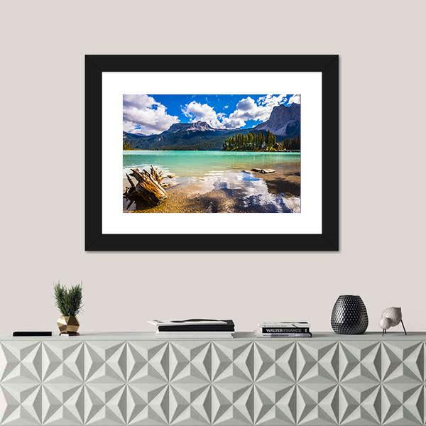 Mountain With Emerald Lake Canvas Wall Art-5 Horizontal-Gallery Wrap-22" x 12"-Tiaracle