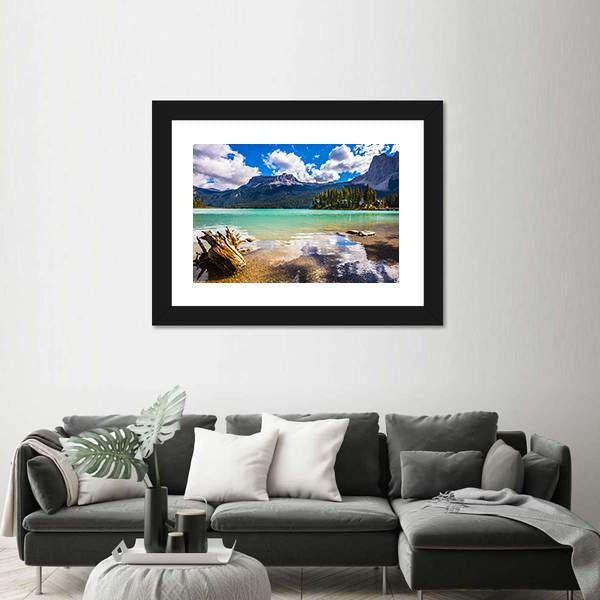Mountain With Emerald Lake Canvas Wall Art-5 Horizontal-Gallery Wrap-22" x 12"-Tiaracle