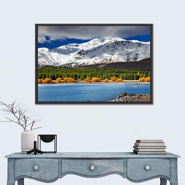Mountain With Lake Tekapo Canvas Wall Art-1 Piece-Floating Frame-24" x 16"-Tiaracle