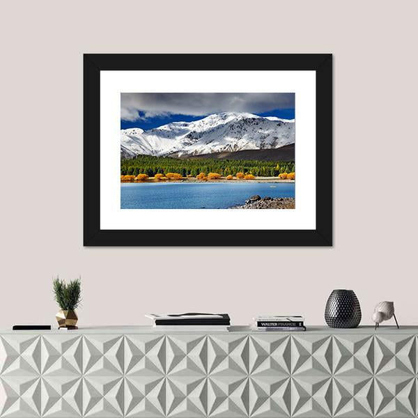 Mountain With Lake Tekapo Canvas Wall Art-1 Piece-Framed Print-20" x 16"-Tiaracle
