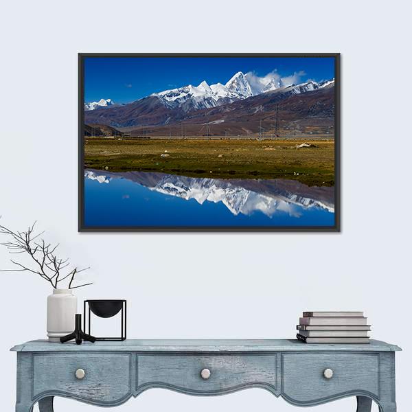 Mountain With Lake Tibet Canvas Wall Art-3 Horizontal-Gallery Wrap-25" x 16"-Tiaracle
