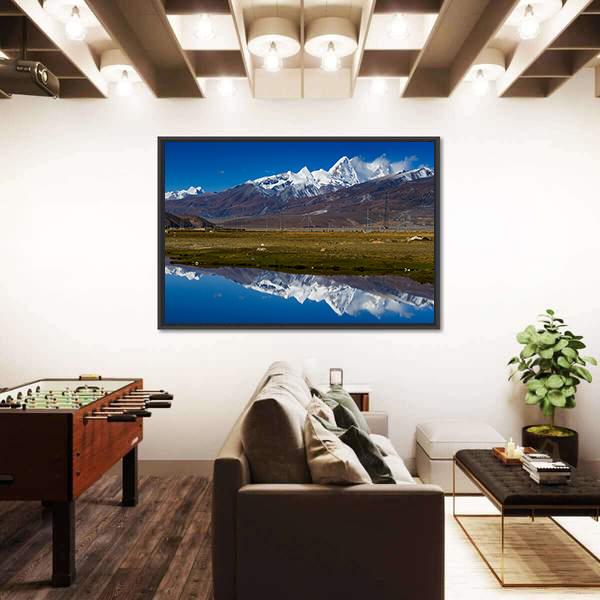 Mountain With Lake Tibet Canvas Wall Art-3 Horizontal-Gallery Wrap-25" x 16"-Tiaracle