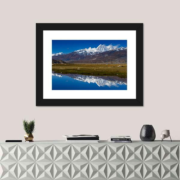 Mountain With Lake Tibet Canvas Wall Art-3 Horizontal-Gallery Wrap-25" x 16"-Tiaracle