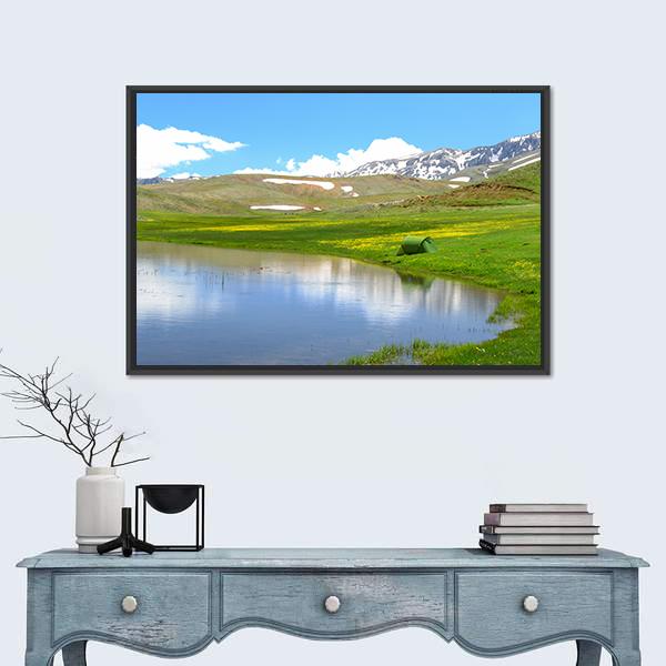 Mountain With Pond Canvas Wall Art-3 Horizontal-Gallery Wrap-25" x 16"-Tiaracle