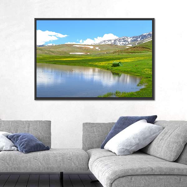Mountain With Pond Canvas Wall Art-3 Horizontal-Gallery Wrap-25" x 16"-Tiaracle