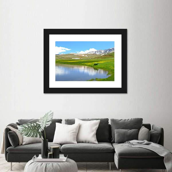 Mountain With Pond Canvas Wall Art-3 Horizontal-Gallery Wrap-25" x 16"-Tiaracle