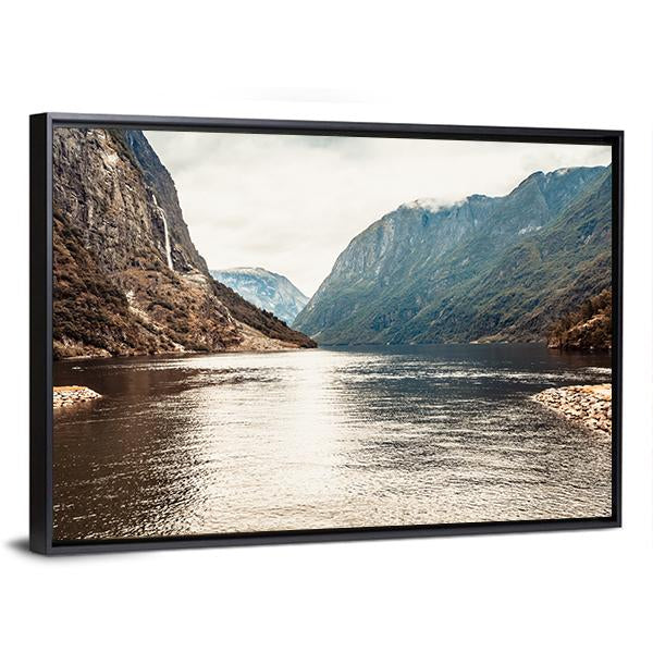 Mountains & Fjord Sognefjord Canvas Wall Art-1 Piece-Floating Frame-24" x 16"-Tiaracle