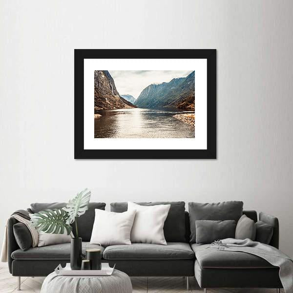 Mountains &amp; Fjord Sognefjord Canvas Wall Art-1 Piece-Framed Print-20" x 16"-Tiaracle