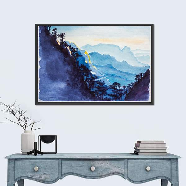 Mountains &amp; Forest Watercolor Canvas Wall Art-1 Piece-Floating Frame-24" x 16"-Tiaracle