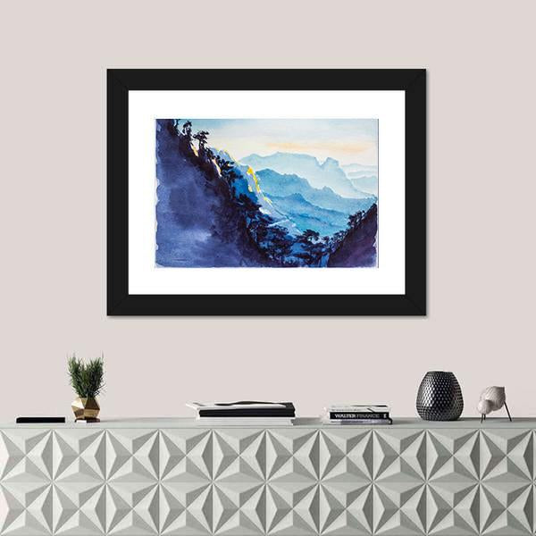 Mountains &amp; Forest Watercolor Canvas Wall Art-1 Piece-Framed Print-20" x 16"-Tiaracle