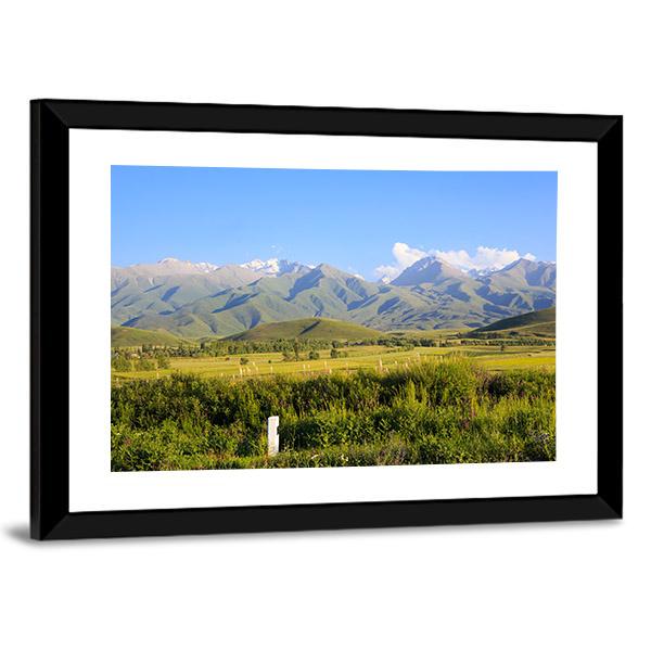 Mountains &amp; Green Fields Canvas Wall Art-1 Piece-Framed Print-20" x 16"-Tiaracle