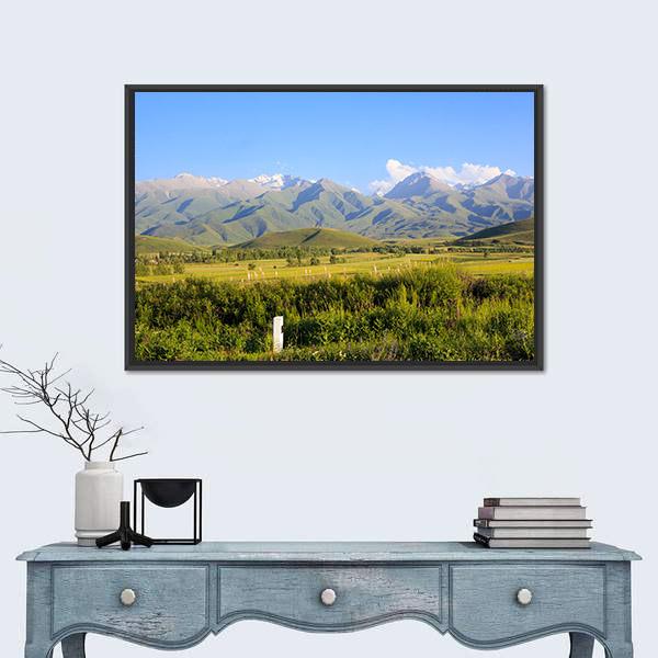 Mountains &amp; Green Fields Canvas Wall Art-3 Horizontal-Gallery Wrap-25" x 16"-Tiaracle