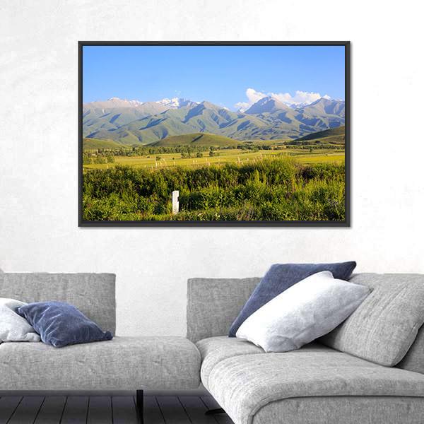Mountains &amp; Green Fields Canvas Wall Art-3 Horizontal-Gallery Wrap-25" x 16"-Tiaracle