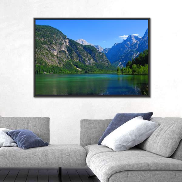 Mountains &amp; Green Lake Canvas Wall Art-3 Horizontal-Gallery Wrap-25" x 16"-Tiaracle