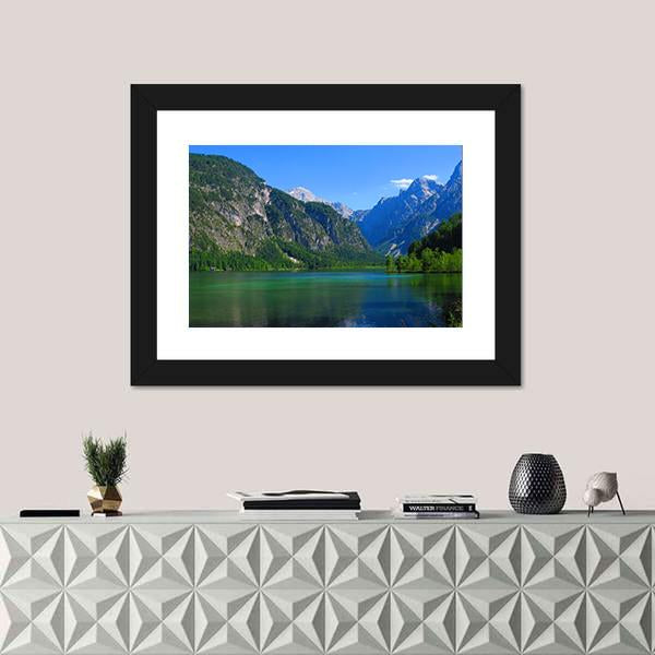 Mountains & Green Lake Canvas Wall Art-3 Horizontal-Gallery Wrap-25" x 16"-Tiaracle