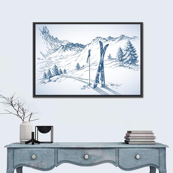 Mountains In Winter Season Canvas Wall Art-1 Piece-Floating Frame-24" x 16"-Tiaracle
