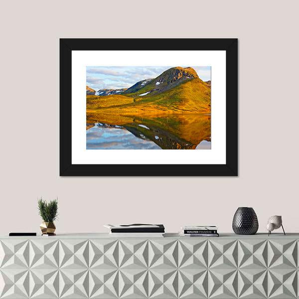 Mountains & Lake Norway Canvas Wall Art-1 Piece-Framed Print-20" x 16"-Tiaracle