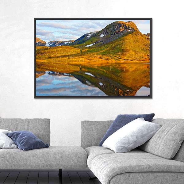 Mountains &amp; Lake Norway Canvas Wall Art-3 Horizontal-Gallery Wrap-25" x 16"-Tiaracle
