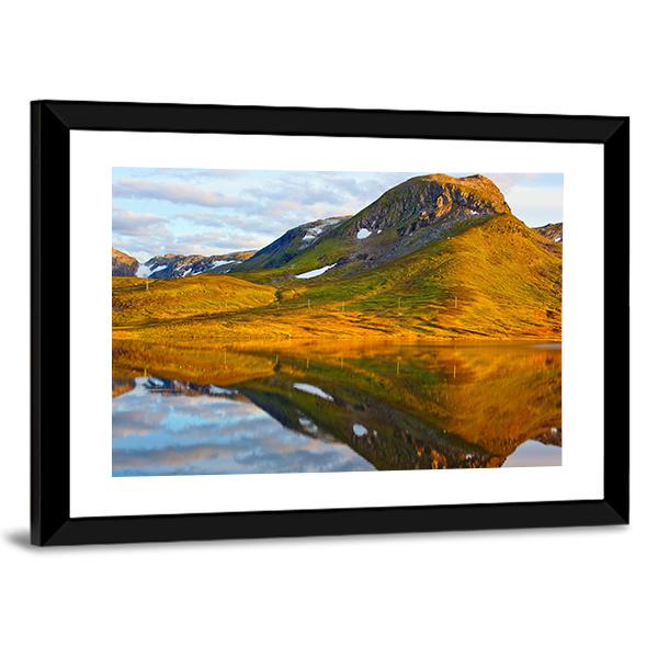 Mountains &amp; Lake Norway Canvas Wall Art-3 Horizontal-Gallery Wrap-25" x 16"-Tiaracle