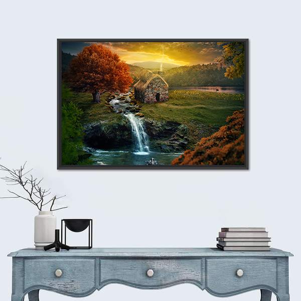 Mountains Near A Stream Canvas Wall Art-1 Piece-Floating Frame-24" x 16"-Tiaracle